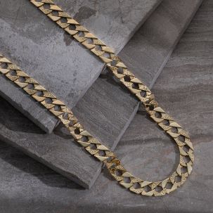 9ct Yellow Gold Ornate Pattern Square Curb Chain - 12mm - 22" - 30"