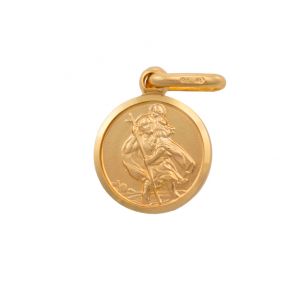 9ct Yellow Gold Single-Sided St. Round Christopher Pendant - 10mm