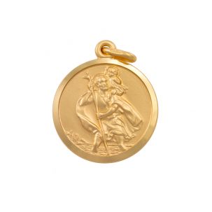 9ct Yellow Gold Single-Sided Round St. Christopher Pendant - 18.5mm