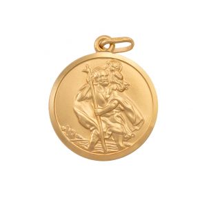 9ct Yellow Gold Single-Sided Round St. Christopher Pendant - 29mm