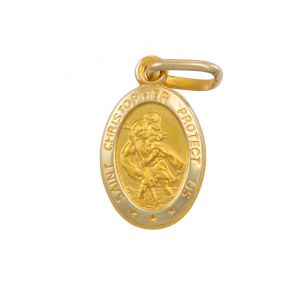9ct Yellow Gold Oval St. Christopher Protect Us Pendant - 9.5mm