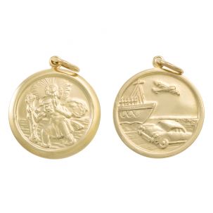 9ct Yellow Gold Double-Sided Round St. Christopher Pendant - 32mm