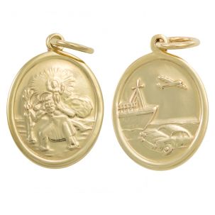 9ct Yellow Gold Double-Sided Oval St. Christopher Pendant - 28mm