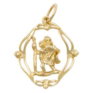 9ct Yellow Gold Fancy Cut-out 3D St. Christopher Pendant - 22mm