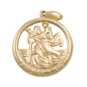 9ct Yellow Gold Round Cut-out 3D St. Christopher Pendant - 22mm