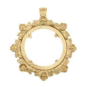 9ct Yellow Gold Half Sovereign Floral Design Coin Mount Pendant