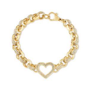 9ct Gold Gem-Set Heart Belcher Bracelet - 7.5mm - 7.25"- Ladies Small