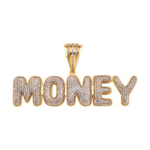 9ct Yellow Gold Iced Out 3D Bubble Letters 'Money' Pendant    