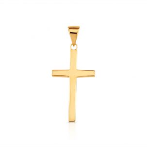 9ct Gold Solid Square Classic Polished Cross Pendant - Size 1