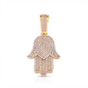 9ct Yellow Gold Cubic Zirconia Iced Out  Hamsa Hand Pendant  