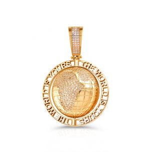9ct Yellow Gold Iced Out Gemset 3D Spinning World Pendant      