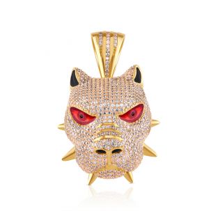 9ct Yellow Gold Iced Out Cubic Zirconia 3D Bulldog's Head Pendant