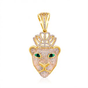9ct Yellow Gold Iced Out Gem Set Lioness Head Pendant       