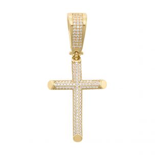 9ct Yellow Gold Solid Polished Gem-Set Iced Out Cross Pendant