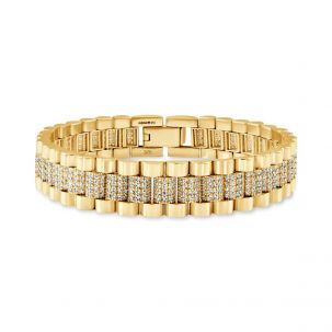 Rolex Style 9ct Gold Gem Set Presidential Bracelet |6.75" -ladies