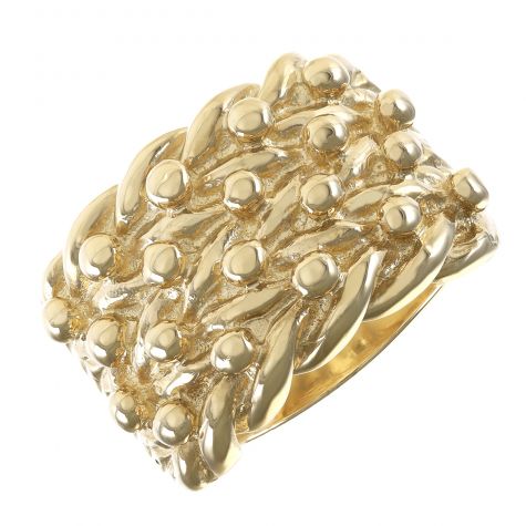 Heavy 9ct Yellow Gold Gents Four Row Classic Solid Keeper Ring 