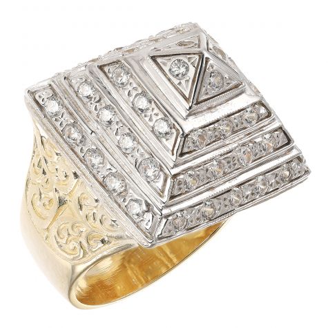 9ct Gold Solid Heavy Gem-set Pyramid Ring Large Size - Gents
