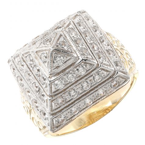 9ct Yellow Gold Handmade Solid Gemset Gent's Medium Pyramid Ring