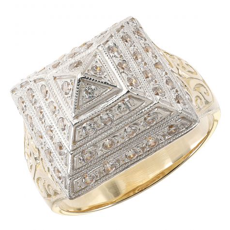 9ct Yellow Gold Solid Gem - set Small Pyramid Ring  - Gent's
