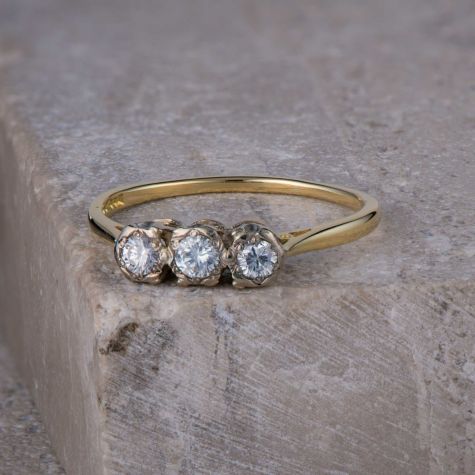 18ct Yellow Gold Pre-Owned 0.36ct Diamond Trilogy Ring - Size S