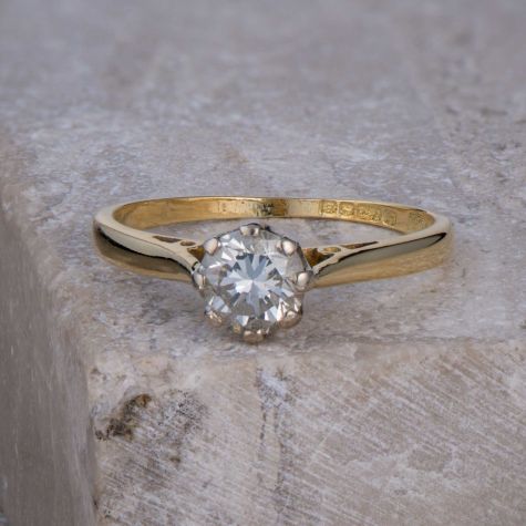18ct Yellow Gold 0.50ct Diamond Solitaire Ring - Size L - Classic Elegant Engagement Style