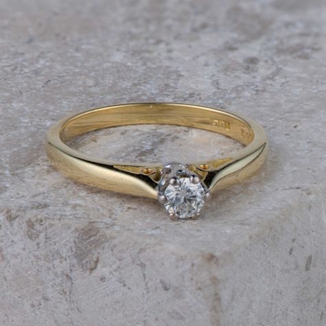 18ct Solid Gold 0.20ct Diamond Solitaire Engagement Ring – Classic Timeless Design – Size I – 2.3g