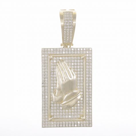 9ct Yellow Gold Cubic Zirconia Iced Out Praying Hands Pendant