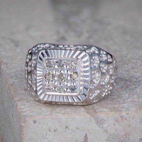 Pre Owned 18ct White Gold Diamond Signet Ring – 0.10ct Diamonds - Gents - Size U