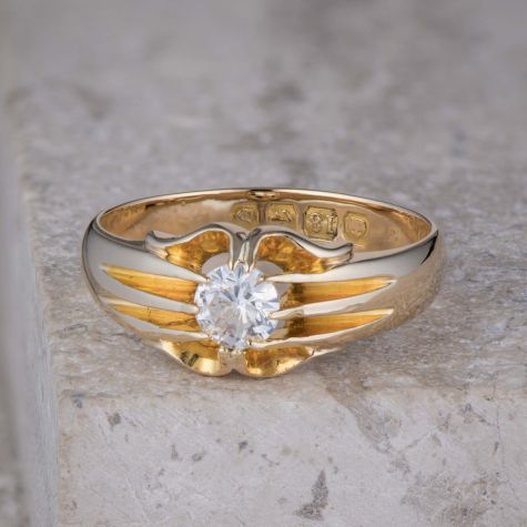 18ct Gold Antique Gents Diamond Ring, 0.40ct, Size R, 5.6g