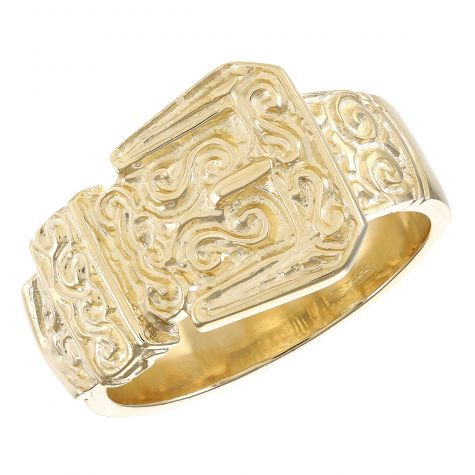 9ct Yellow Gold Super Solid Gent's Classic Deluxe Buckle Ring 