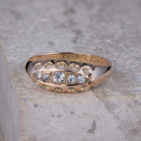 9ct Gold Antique 1911 Diamond Gypsy Ring – 5 Stone – Size L