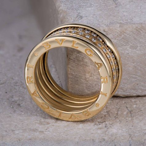 Bvlgari B.Zero1 18ct Gold Diamond Ring - Size M - 11mm Wide Authentic Luxury Statement