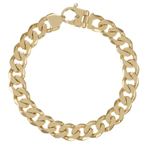 9ct Gold Solid Bevelled Edge Curb Bracelet - 11mm - 8.5" Gents