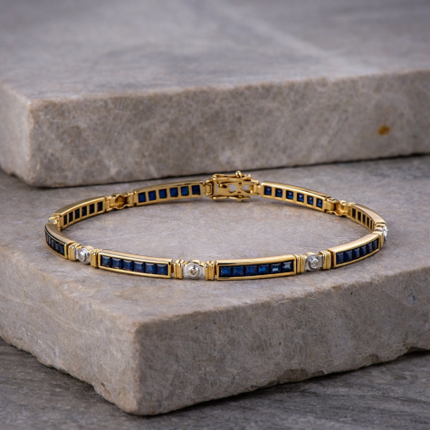 Pre-Owned 14ct Gold Sapphire & Diamond Bracelet 7.5” | 11.3g Ladies Tennis Bracelet 4mm