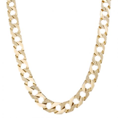 9ct Yellow Gold Heavy Solid Patterned Square Curb Chain - 30"