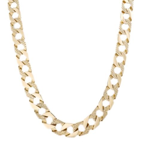 9ct Yellow Gold Heavy Solid Patterned Square Curb Chain - 16mm - Lengths 22"- 30"