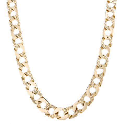 9ct Yellow Gold Solid Heavy Patterned Square Curb Chain - 26.25"
