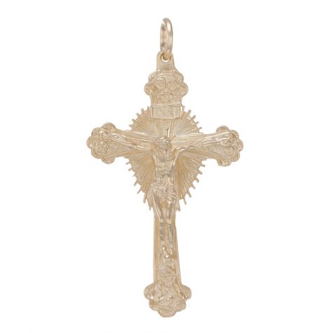 9ct Yellow Gold Solid Fancy Crucifix Pendant - 69mm