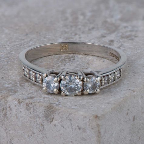 Lady Lindsey Designs 9ct White Gold Trilogy Ring – Moissanite – Size V – 4g – Preowned