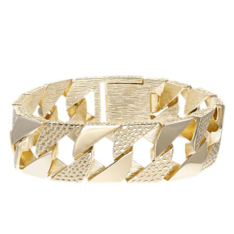 9ct Gold Heavyweight Textured Curb Bracelet - 22.5mm - 8.5" Gents