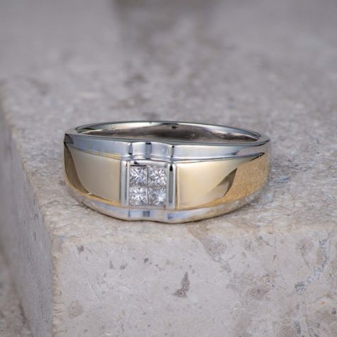 10ct Gold Diamond Signet Ring 0.30ct – Two Tone Chunky Gents Ring Size U