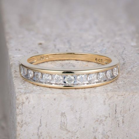 9ct Yellow Gold Preowned 0.25ct Diamond Channel Set Half Eternity Ring – Size M