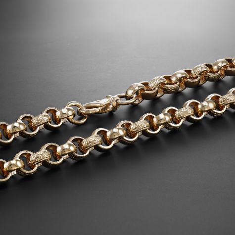 9ct Yellow Gold Solid Heavy Patterned Belcher Chain - 10mm Wide - 24" - 30" Long