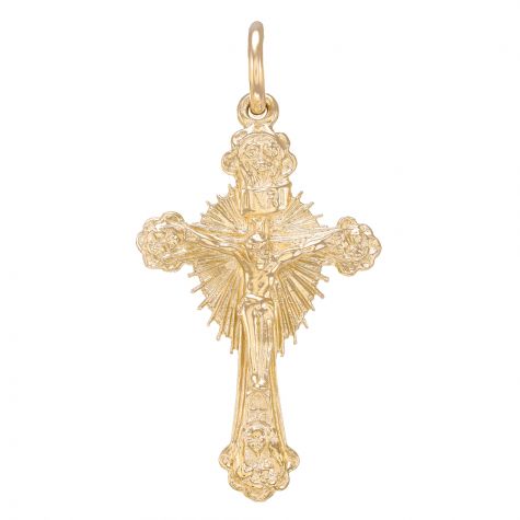 9ct Yellow Gold Solid Fancy Crucifix Pendant - 47mm