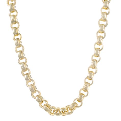 9ct Yellow Gold Solid Round Patterned Belcher Chain – 15mm - Lengths 22" - 30" 
