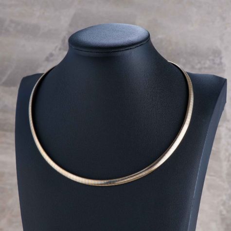 Solid 9ct Tri-Colour Gold Herringbone Stiff Collar Chain - 5mm - 16"