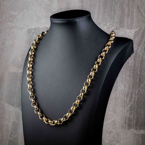 9ct Solid Gold Heavy Belcher Chain – 9mm Wide, 26" Long, 110g, 3.7mm Thick, Fully Polished, Pre-Owned