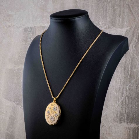 9ct Solid Gold Floral Oval Locket with Diamond-Cut Rope Chain, 18 Inch, 13g, 2mm Wide, Pre-Owned