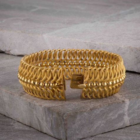 18ct Gold Wide Woven Bracelet – 32.5g, 24mm Wide, Ladies High-Precision Design with Figure-of-Eight Safety Clasp, Pre-Owned