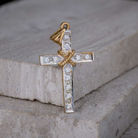 9ct Yellow Gold Gem-Set Cross Pendant (Pre-Owned) – 6.9g - 50mm